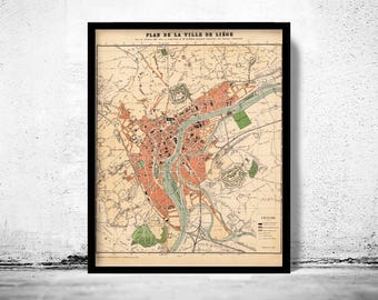 Old Map of Liege Belgium 1880 Vintage Map  | Vintage Poster Wall Art Print | Wall Map Print | Old Map Print