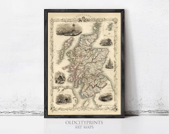 Old Map of Scotland 1851 Vintage Print | Antique Scottisch Wall Décor