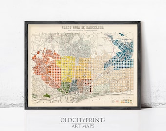 Vintage Map of Barcelona Spain Cataluña 1910 Old map Barcelona | Vintage Map Wall Art Print | Large Map Print | Home Decor Wall Art