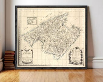 Vintage Old Map of Mallorca Maiorca Majorca 1814 Vintage Map | Wall Map Print