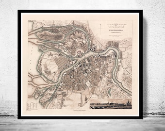 Old Map of  Saint Petersburg, S. Peterbourg Russia 1860 vintage Map  | Vintage Poster Wall Art Print | Wall Map Print | Old Map Print