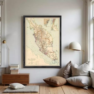 1898 Malay Peninsula Singapore Map | Old Wall Art Print