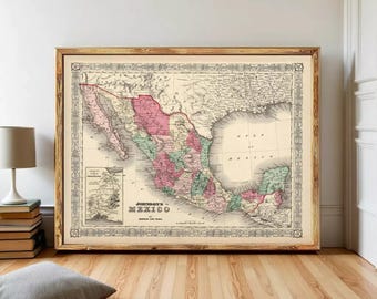 Old Map of Mexico 1865 Vintage Map | Wall Map Print