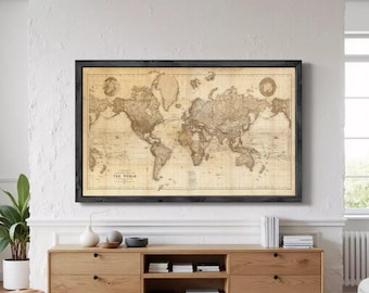 Vintage World Map 1898 Print – Mercator Projection Sepia Antique Wall Art