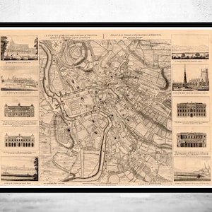 Old Map of Bristol UK 1750 Vintage Map | Vintage Map Wall Art Print | Large Map Print | Home Decor Wall Art