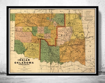 Old Map of Oklahoma Indian Territory 1892 Vintage Map | Vintage Poster Wall Art Print | Wall Map Print |  Old Map Print