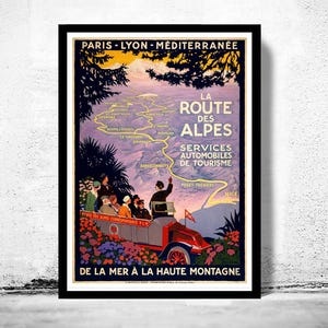 Vintage Poster of La Route des Alpes Paris-Lion 1920 Tourism poster travel | Vintage Map Wall Art Print | | Large Poster Print