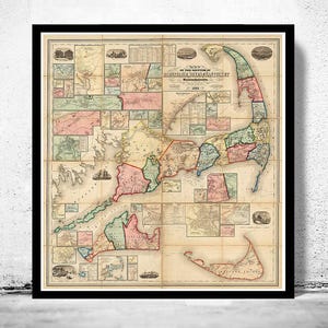 Vintage Cape Cod Map Massachusetts 1860 Old Map  | Vintage Map Wall Art Print | Large Map Print | Home Decor Wall Art