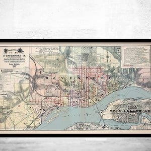 Beautiful Old Map of Davenport Iowa 1894  | Vintage Map Wall Art Print | Large Map Print | Home Decor Wall Art