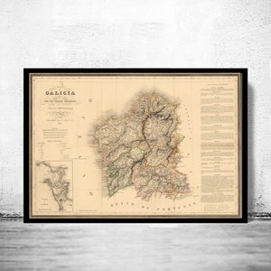 Old Map of Galicia Galiza Espana 1837 Spain Vintage Map | Vintage Poster Wall Art Print | Wall Map Print | Old Map Print