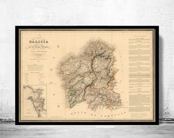 Old Map of Galicia Galiza Espana 1837 Spain Vintage Map | Vintage Poster Wall Art Print | Wall Map Print | Old Map Print