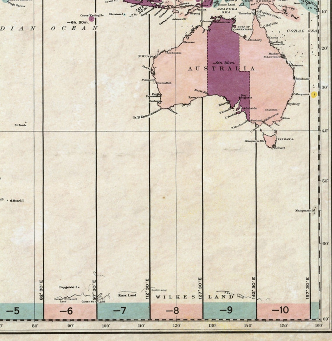 Old World Map Atlas Time Zone Chart 1937 Vintage Map Vintage Etsy