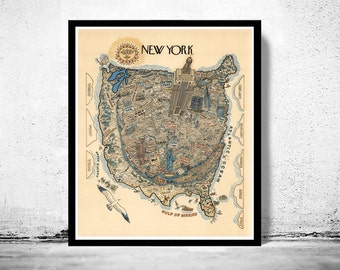 Vintage Poster of New York  Pictorial Map  | Vintage Poster Wall Art Print |