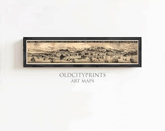 Old Lisbon Gravure Portugal 1709 Panoramic View of Lisbon | Wall Map Print