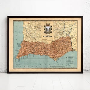 Old Map of Algarve Portugal 1920 Vintage Map| Vintage Map Wall Art Print | Vintage Map of Algarve Wall Map Print | Large Map Print