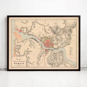Beautiful Old Map Oporto Porto Portugal 1832 Mapa do Porto | Vintage Map Wall Art Print | Large Map Print | Home Decor Wall Art