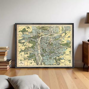 Old Map of Prague 1900 Czech Republic Wall Art Décor Print