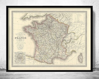 Old Map of France 1835 Vintage Map | Vintage Map Wall Art Print | Large Map Print | Home Decor Wall Art