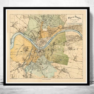 Beautiful Old Map of Dresden 1878 Germany Vintage Map | Vintage Map Wall Art Print | Large Map Print | Home Decor Wall Art