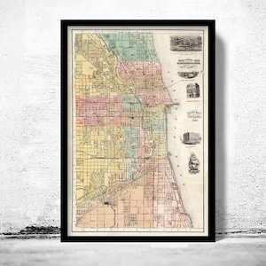Old map of Chicago 1867 Vintage Map | Vintage Map Wall Art Print | Large Map Print | Home Decor Wall Art