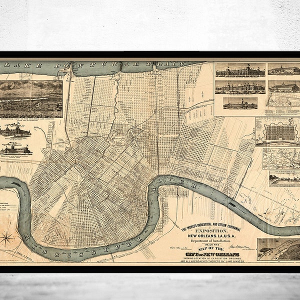 Old Map of New Orleans 1884 Vintage map  | Vintage Poster Wall Art Print |