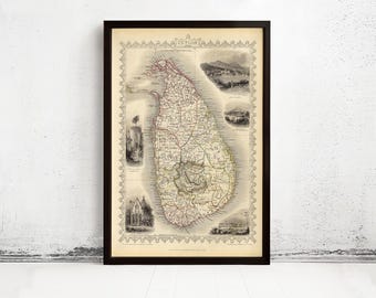 Old Map of Sri Lanka 1851 Old Ceylon Vintage Map | Wall Map Print