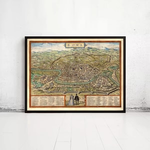 Vintage Map of Rome Italy 1572 | Antique City Plan of Roma Wall Decor Print