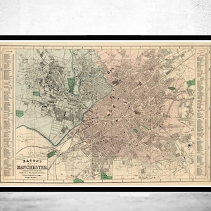 Old Map of Manchester UK 1880 Vintage Map | Vintage Map Wall Art Print | Large Map Print | Home Decor Wall Art