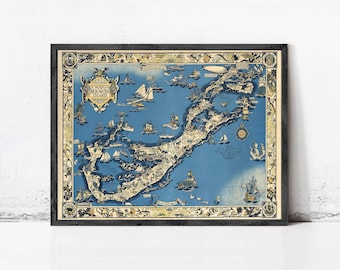 1930 Bermuda Islands Vintage Map Print | Antique Wall Decor