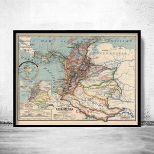 Old Map of Colombia 1920 Vintage Map | Vintage Map Wall Art Print | Large Map Print | Home Decor Wall Art
