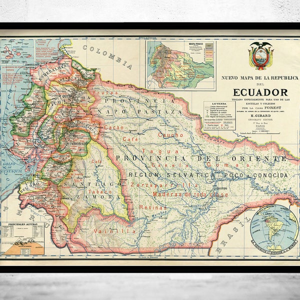 Alte Landkarte von Ecuador 1902 Äquator Republik Vintage Landkarte | Vintage Poster Wand Kunst Druck | Wall Map Print | Alte Landkarte Print
