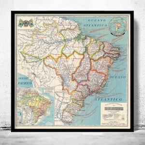 Old Map Brasil 1929 Mapa do Brasil Vintage Map | Vintage Map Wall Art Print | Large Map Print | Home Decor Wall Art