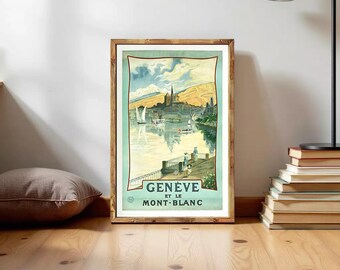 Vintage Poster Geneve et Le Mont Blanc Switzerland 1900