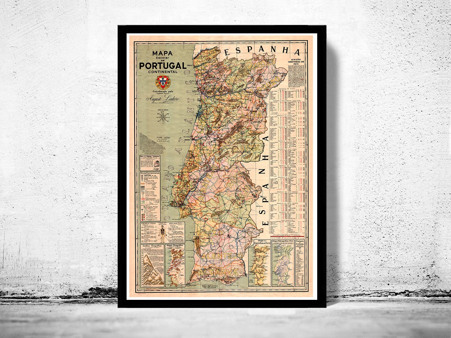 Old Map of Portugal Mapa De Portugal Portuguese Map Vintage 