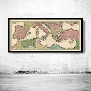 Old Map of Mediterranean Sea 1700 Vintage Map | Vintage Map Wall Art Print | Large Map Print | Home Decor Wall Art