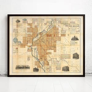 Beautiful Old Map of Denver Colorado 1880 Vintage Map | Vintage Map Wall Art Print | Large Map Print | Home Decor Wall Art