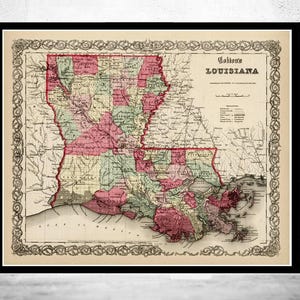Old Map Louisiana State 1865 United States of America  | Vintage Map Wall Art Print | Large Map Print | Home Decor Wall Art