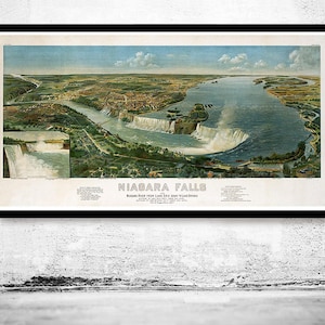 Vintage Panoramic View of Niagara Fall Lake Erie Lake Ontario 1891  | Vintage Map Wall Art Print | Large Map Print | Home Decor Wall Art