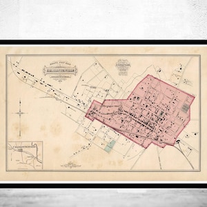 Old Map of Charlottesville VA 1877 Vintage Map | Vintage Map Wall Art Print | Large Map Print | Home Decor Wall Art