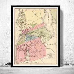 Old Map of Fall River 1878 Massachusetts | Vintage Map Wall Art Print | Large Map Print | Home Decor Wall Art