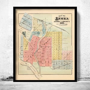 Old Map of Anoka Minnesota 1874 Vintage Map | Vintage Map Wall Art Print | Large Map Print | Home Decor Wall Art