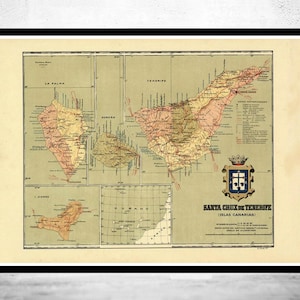 Old Map of Tenerife Canary Islands 1900  | Vintage Map Wall Art Print | Large Map Print | Home Decor Wall Art