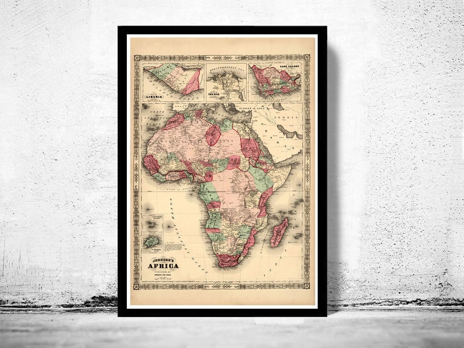 Old Map of Africa Continent 1864 Vintage Map | World Map Gift World Map Print | World Map Wall Art | Large Map Print | Home Decor Wall Art