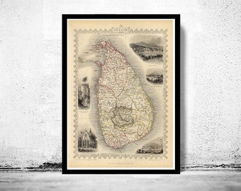 Old Map of Sri Lanka, Old Ceylon 1851  | Vintage Poster Wall Art Print | Wall Map Print |  Old Map Print