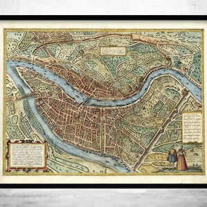 Old Map of Lyon France 1593 Vintage Map of Lyon | Vintage Map Wall Art Print | Large Map Print | Home Decor Wall Art