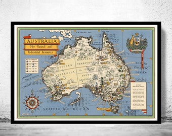 Old Map Australia New Zealand and Tasmania Vintage Map | Vintage Poster Wall Art Print | Wall Map Print |  Old Map Print