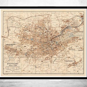 Beautiful Old Map of Stuttgart Germany 1910 Vintage Map | Vintage Map Wall Art Print | Large Map Print | Home Decor Wall Art