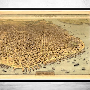 Old Map of San Francisco Panoramic View 1912 Vintage Map | Vintage Map Wall Art Print | Large Map Print | Home Decor Wall Art