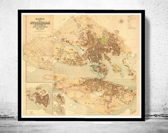 Old Map of Stockholm Lundgren Sweden 1885 Vintage Map | Vintage Poster Wall Art Print | Wall Map Print | Old Map Print