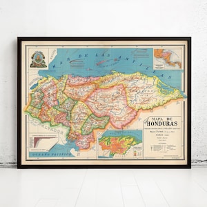 Old Map of Honduras 1929 Vintage Map | Vintage Map Wall Art Print | Large Map Print | Home Decor Wall Art